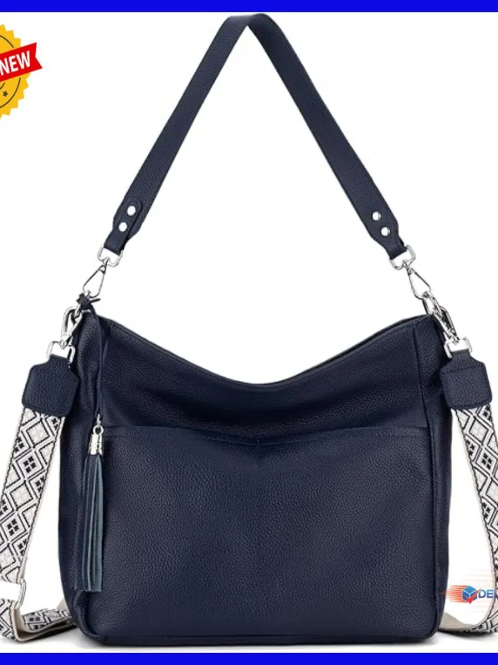 Genuine Leather Hobo Crossbody Bag with Adjustable Straps, Large Size
